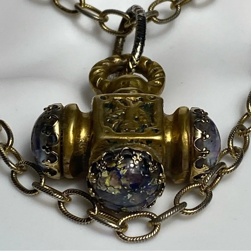 Antique 18th-century brass Italian Etruscan fob charm necklace 38” - Picture 13 of 13